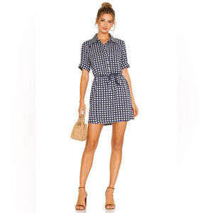 Pink Tartan Silk Shirt Dress Navy Floral Print Belted Mini Size 0